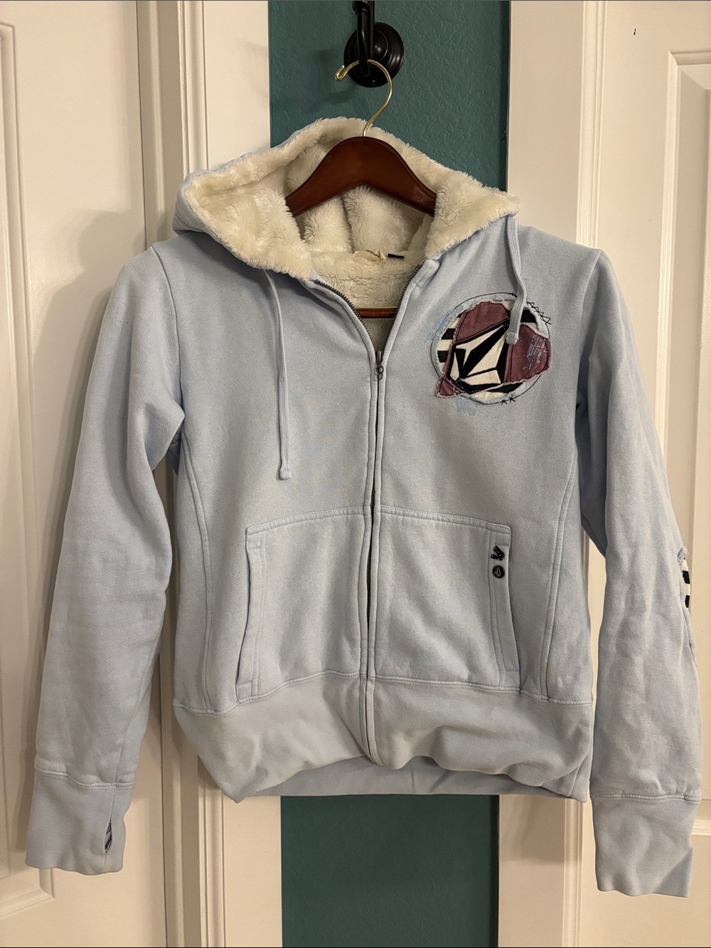 Volcom Light Blue Sherpa-Lined Zip Hoodie